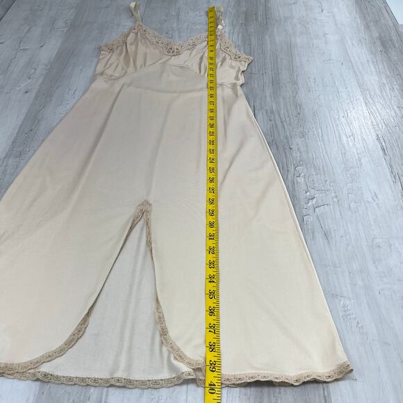 Shadow Line Vintage Lace Tan Adjustable Front Slit Classic Sexy Full Slip 32 - Picture 8 of 8